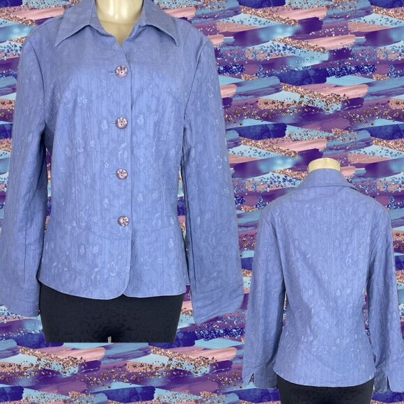 Coldwater Creek 12 Textured Floral Button Collar Cotton Blend Long Sleeve Jacket - Picture 1 of 6
